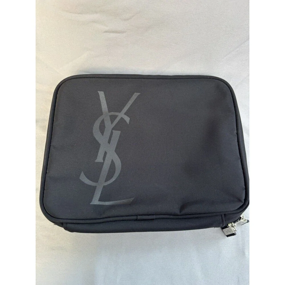 Yves Saint Laurent Beaute Black Canvas Makeup Bag Travel Cosmetic Organizer YSL